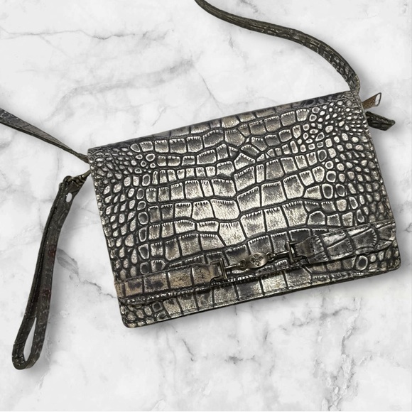 PATRICIA NASH Apricale Leather Convertible Croc Crossbody Purse Black Sliver - Picture 3 of 11